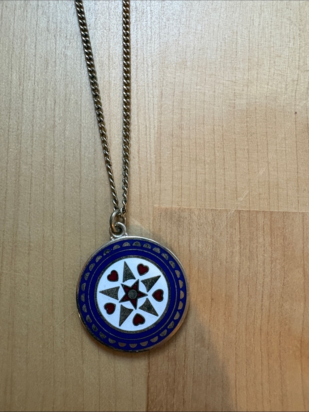 Blue Enamel Medallion Pendant Necklace